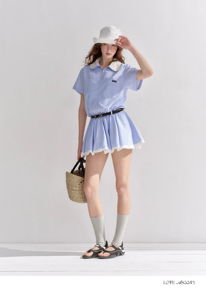 Lace Collar Half-Zip Waist Dress