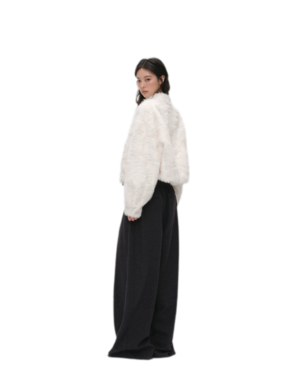 Embossed Cropped Faux Fur Jacket