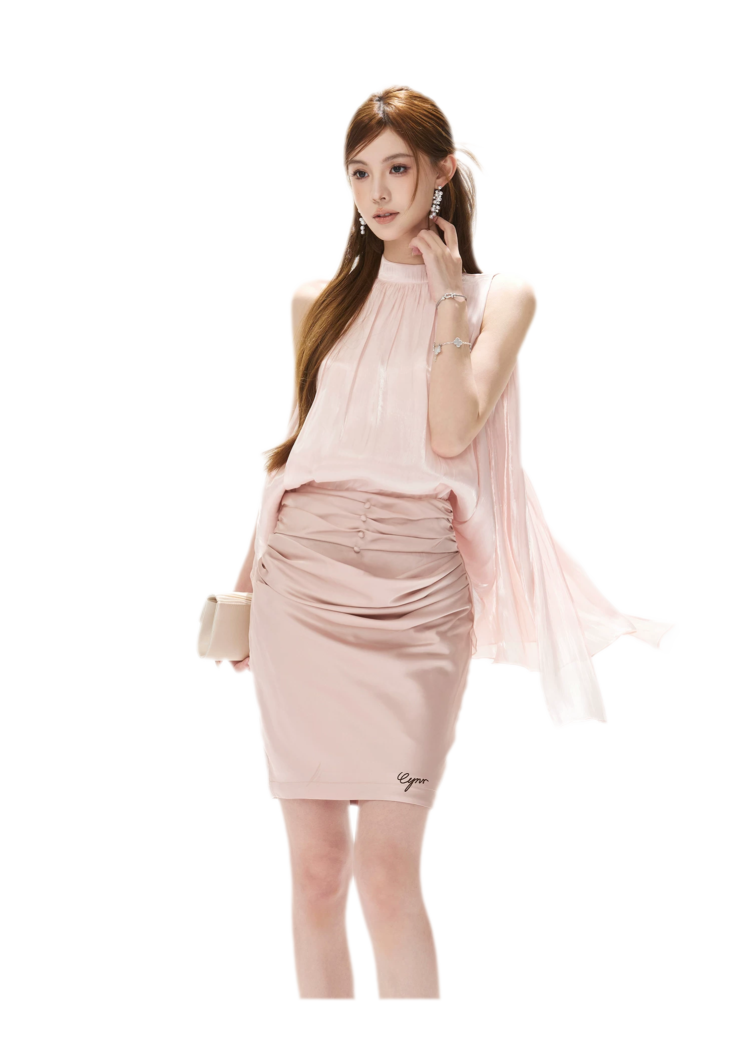 Pearl-Sheen Stand Collar Top