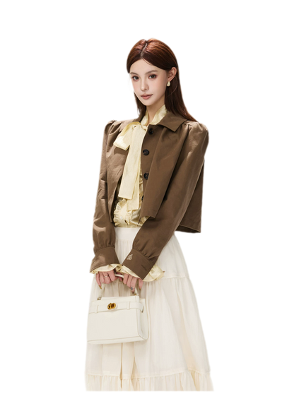 Vintage Puff Sleeve Cropped Jacket