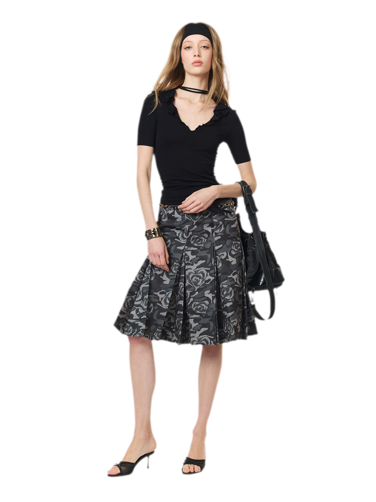Low Waist Pleated A-Line Skirt