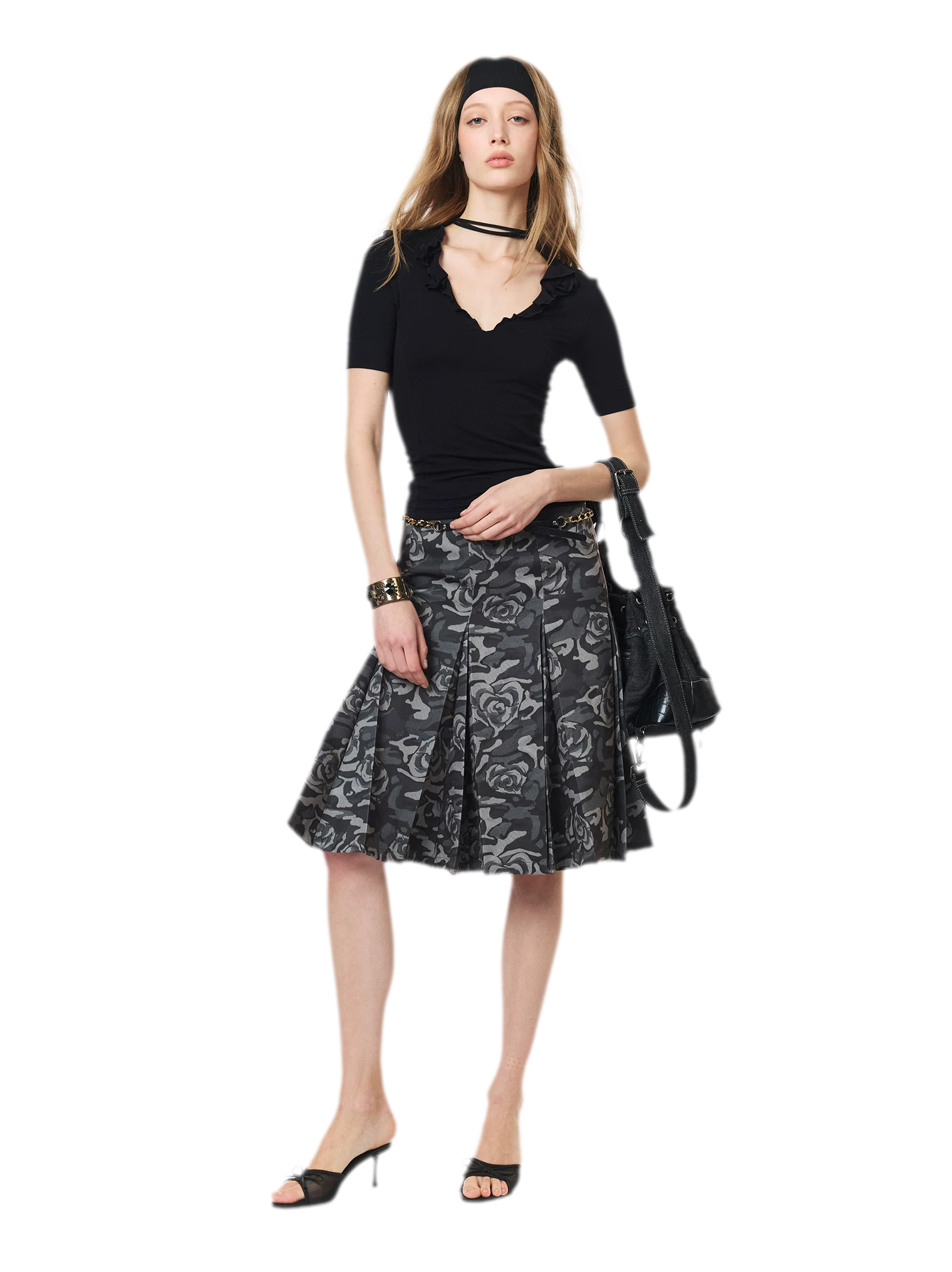 Low Waist Pleated A-Line Skirt