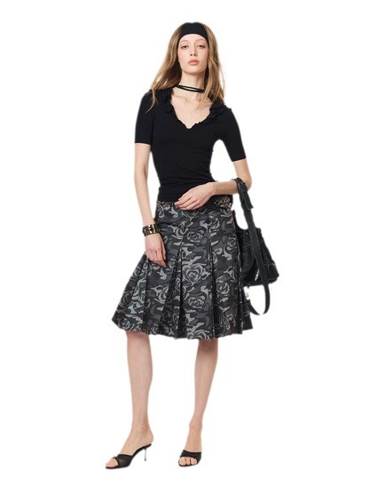 Low Waist Pleated A-Line Skirt