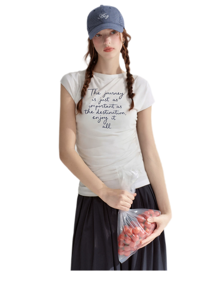Ruched Embroidered Sleeve T-Shirt