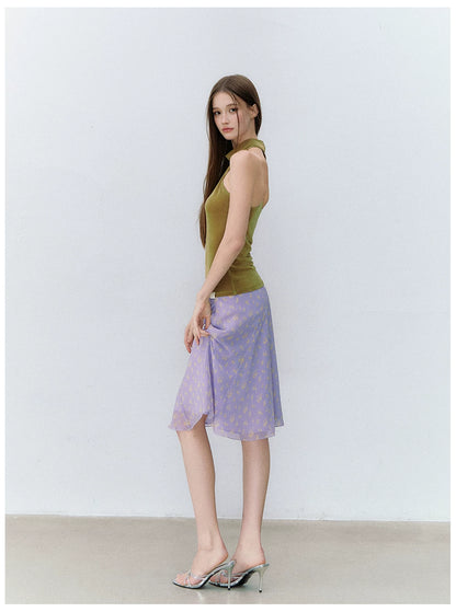 French Style Floral Chiffon Skirt