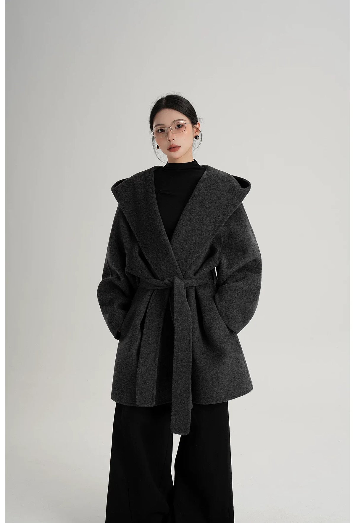 Hand-Sewn Oversized Hooded Wool Coat