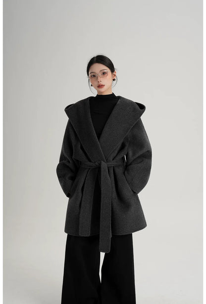 Hand-Sewn Oversized Hooded Wool Coat