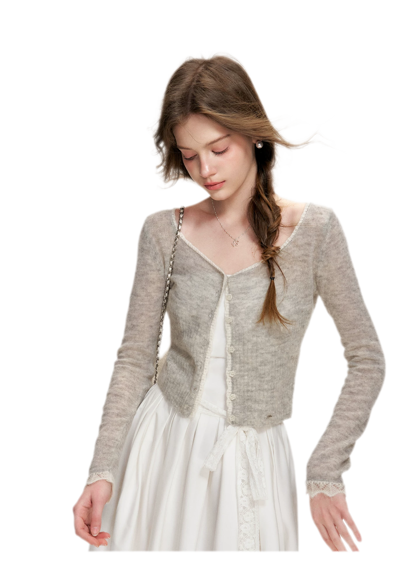 Alpaca Trim Cropped Cardigan