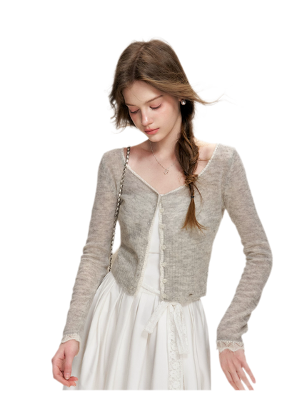 Alpaca Trim Cropped Cardigan