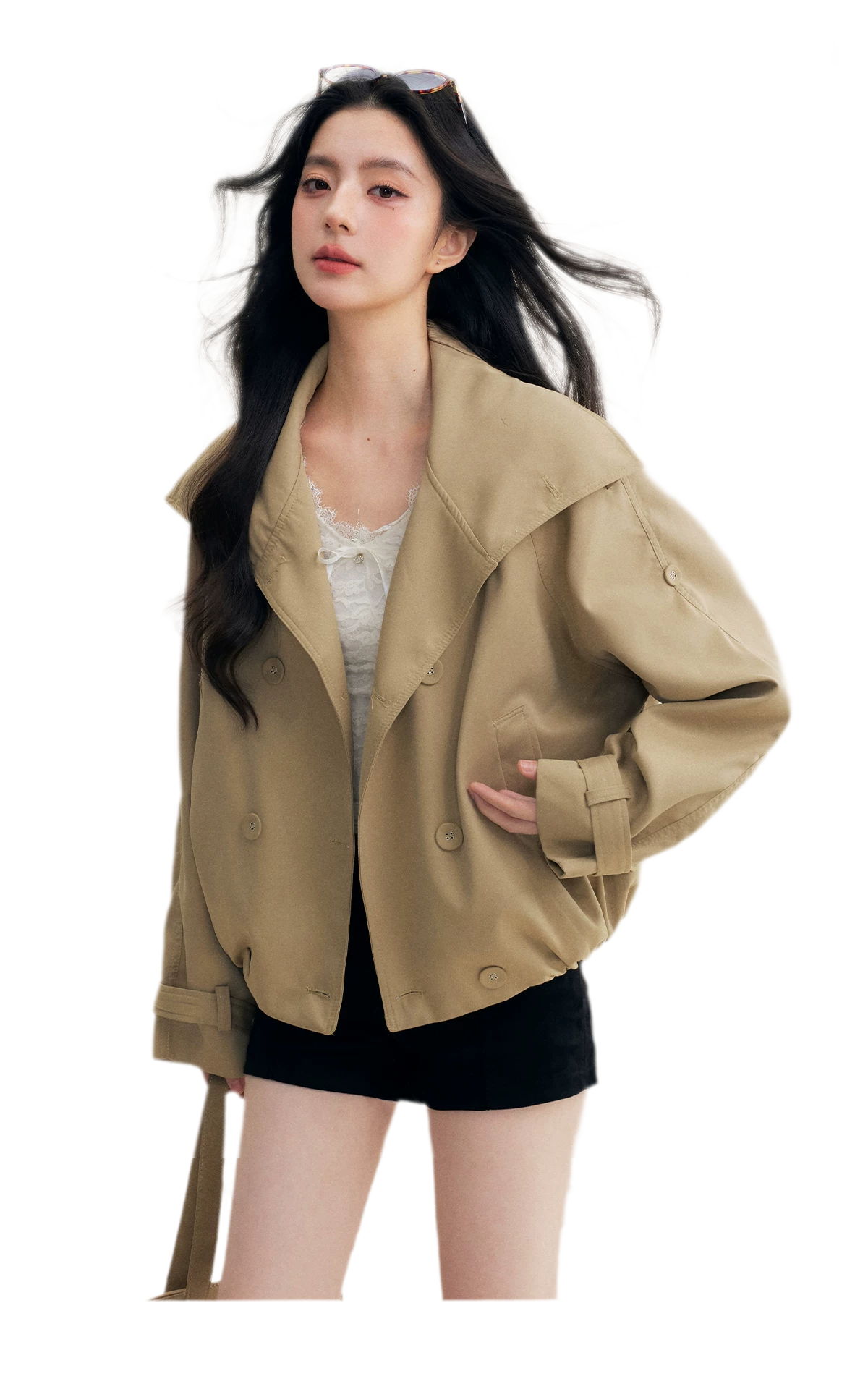 Oversized Cropped Double-Breasted Trench Coat