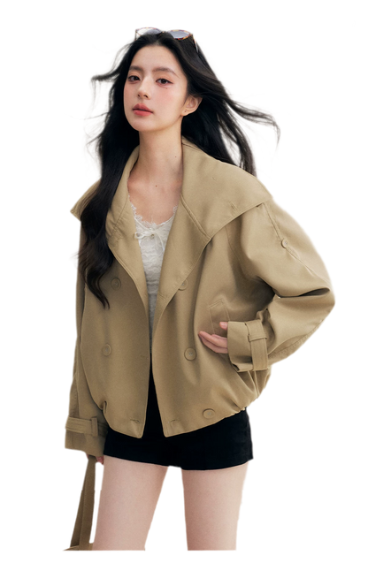 Oversized Cropped Double-Breasted Trench Coat