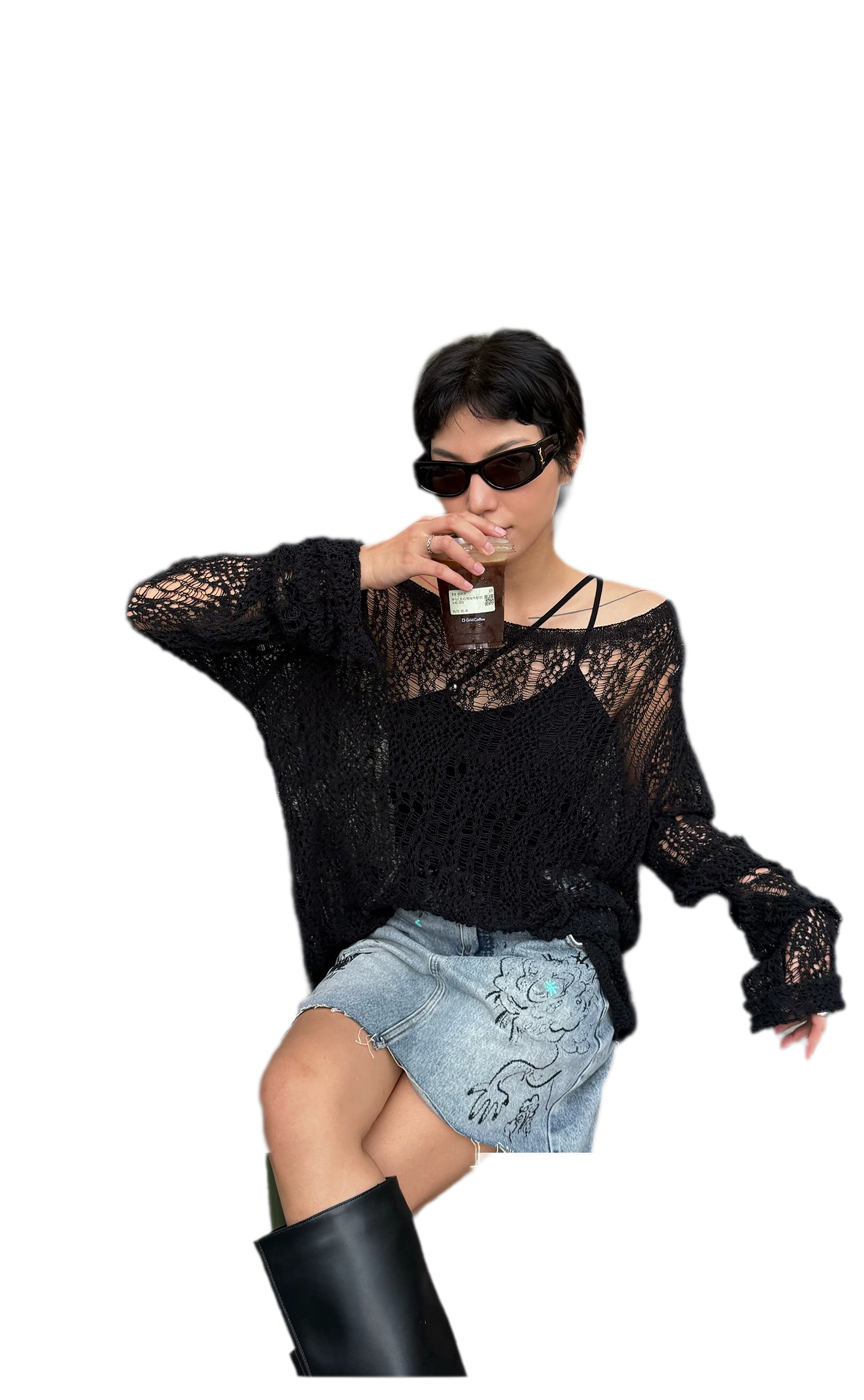 Washed Graffiti A-Line Denim Skirt