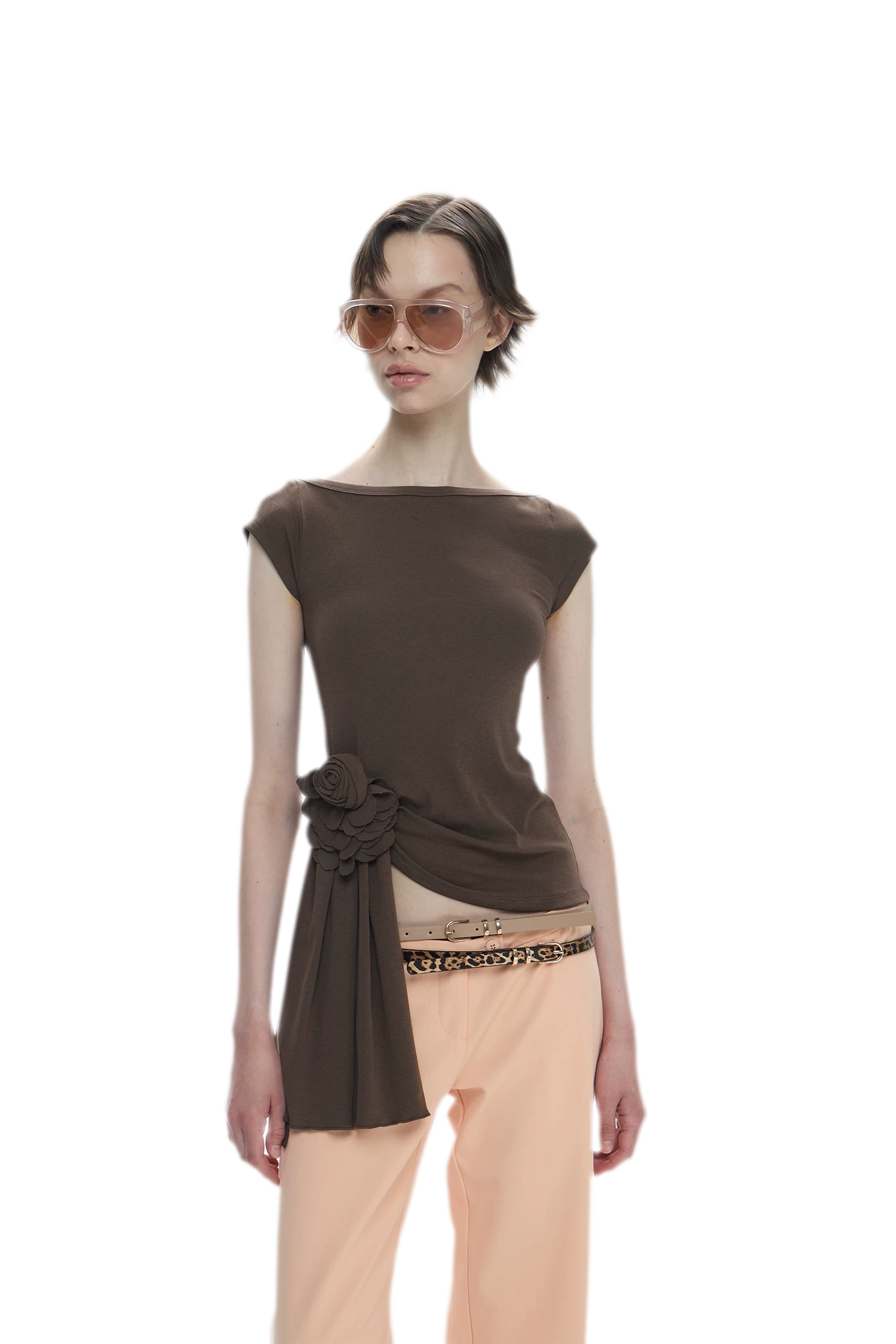 Asymmetric Flower Short Sleeve Top