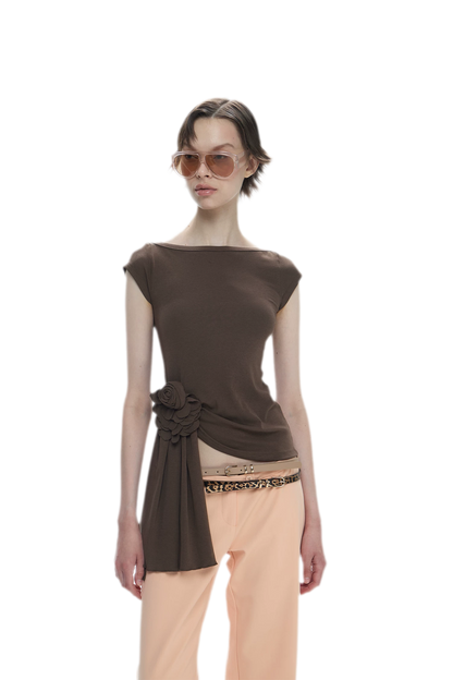 Asymmetric Flower Short Sleeve Top