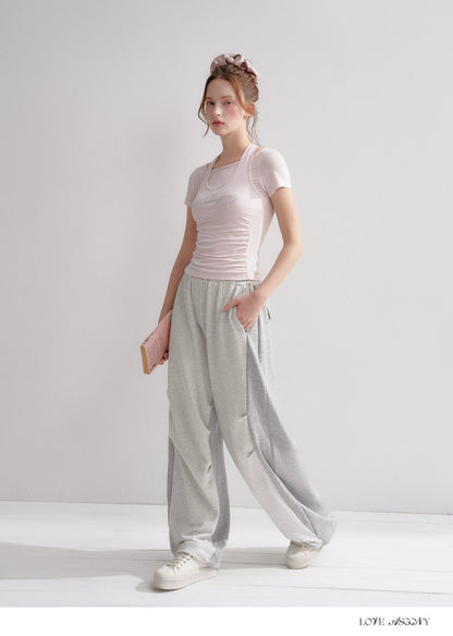 Lyocell Rhinestone Pleated Short Sleeve T-Shirt
