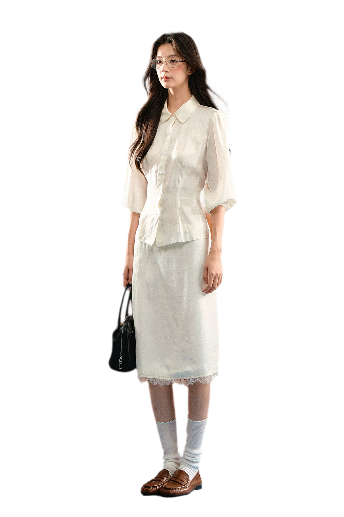 Linen Bubble Sleeve Top Skirt