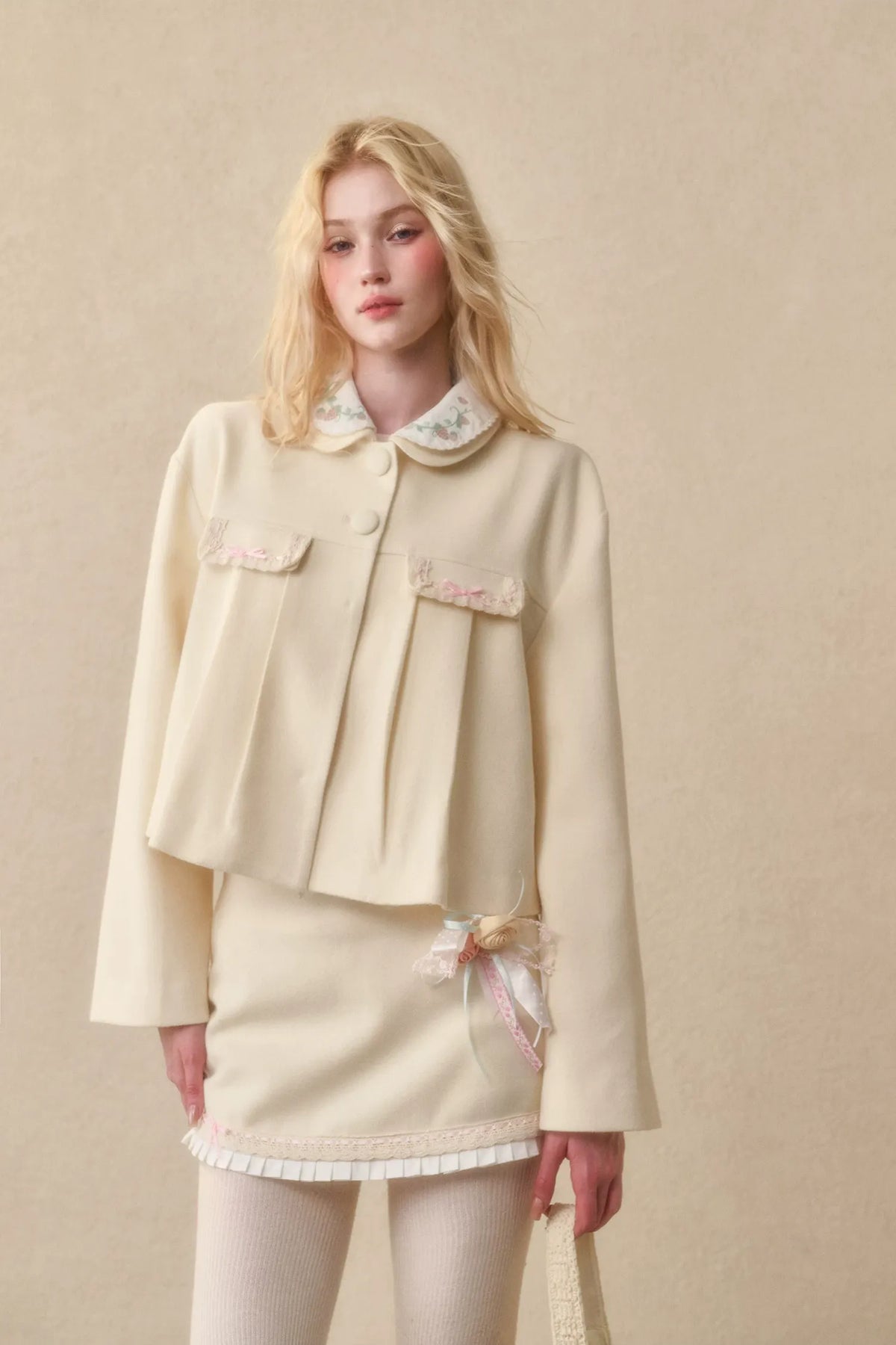 Embroidered Boxy Jacket Skirt Set