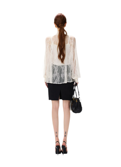 Sequin Lace Ribbon Blouse