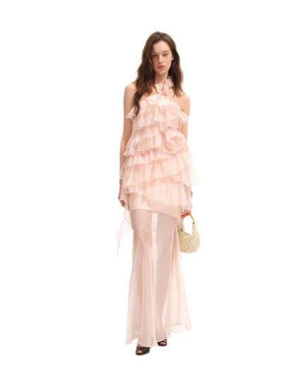 Kleid mit Lagen und Volantbesatz in Fischschwanz-Silhouette