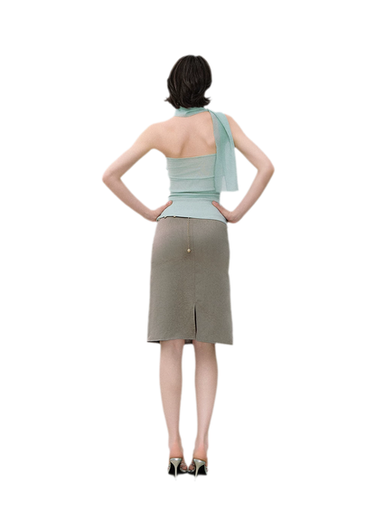 Mesh Scarf-style Tencel Knit Tube Top