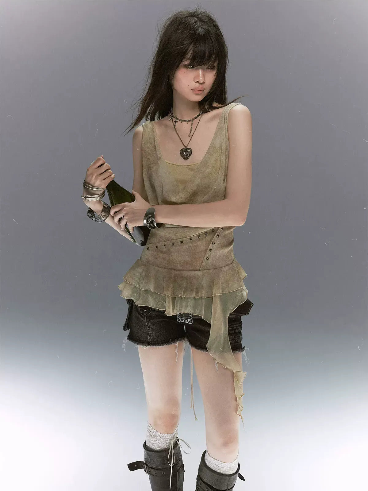 Dyed Chiffon Cowl Tank