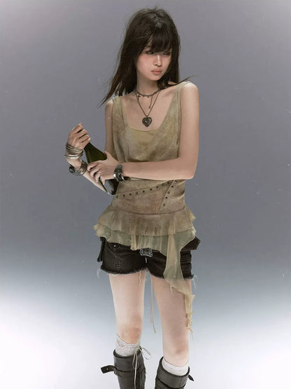 Dyed Chiffon Cowl Tank