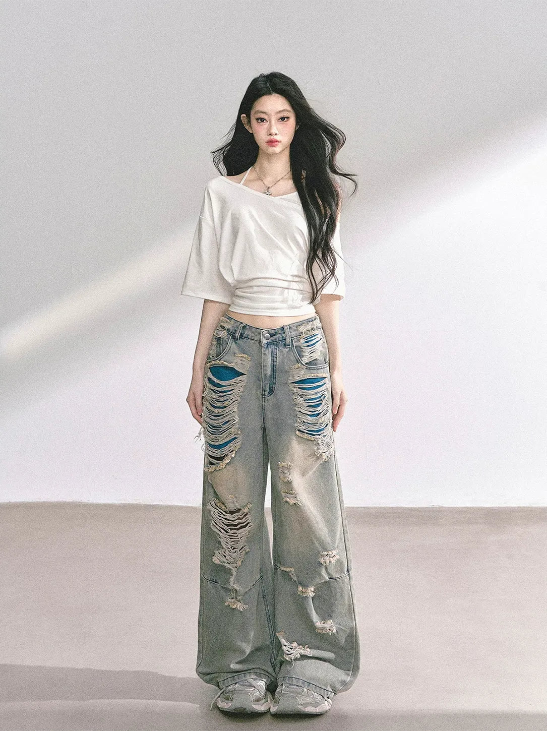 Asymmetric Beaded Off-Shoulder Top