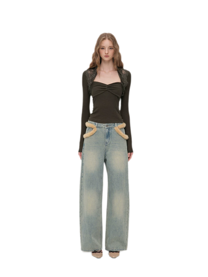 Vintage Washed Wide-Leg Jeans