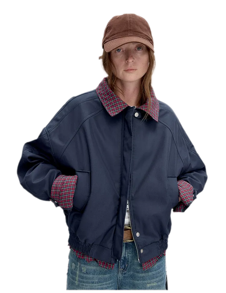 Vintage Plaid Padded Windbreaker Jacket