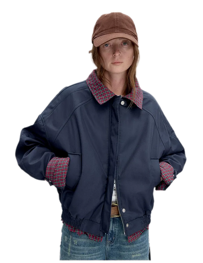 Vintage Plaid Padded Windbreaker Jacket