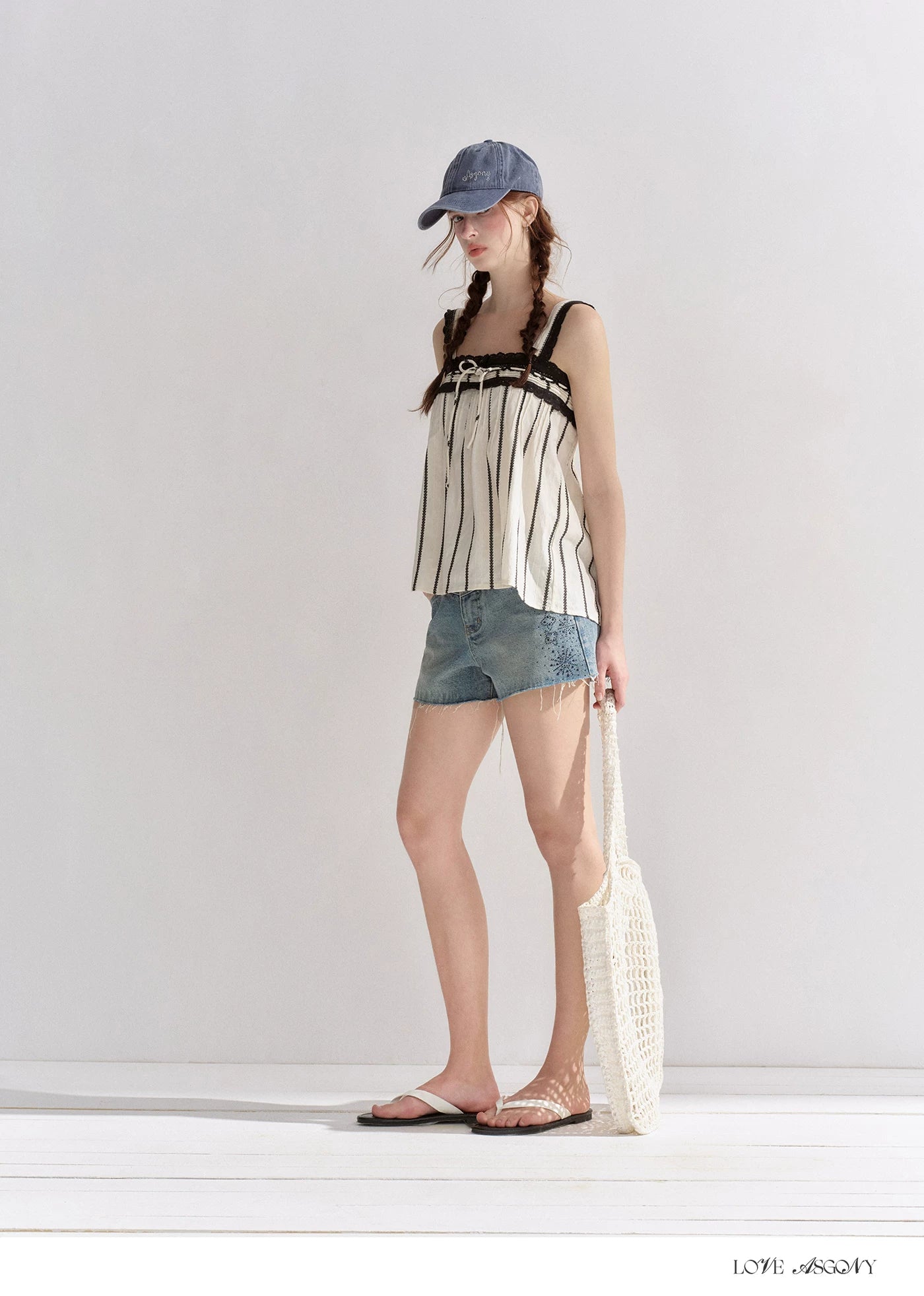 Striped Lace-Trim Tie-Front Camisole