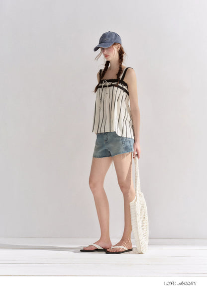 Striped Lace-Trim Tie-Front Camisole