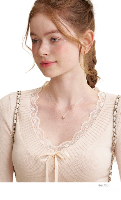 Lace Bow Knit Top