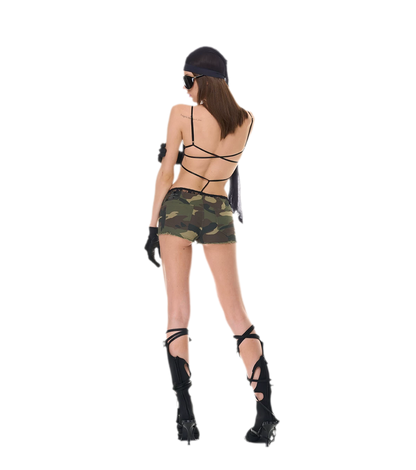 Camouflage Lace Trim Shorts