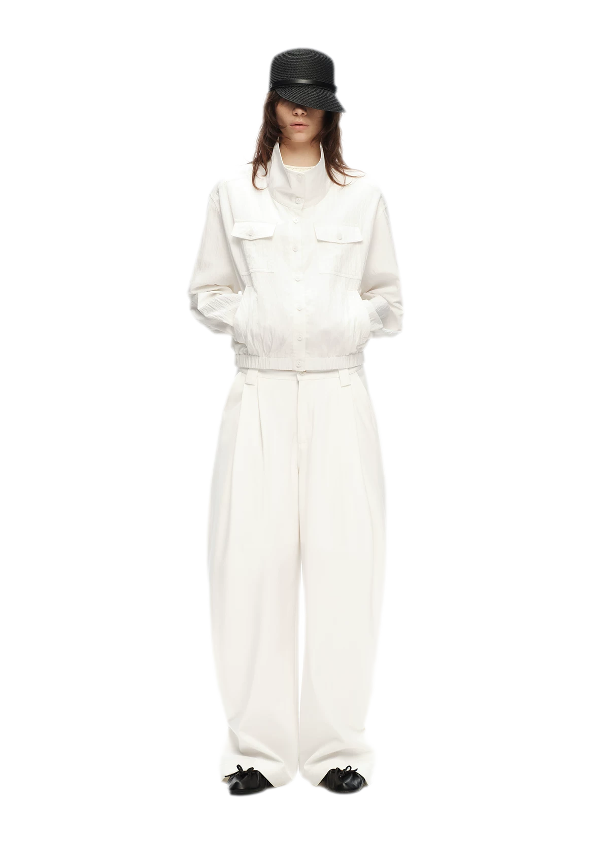 Double Pleat Wide-Leg Suit Pants