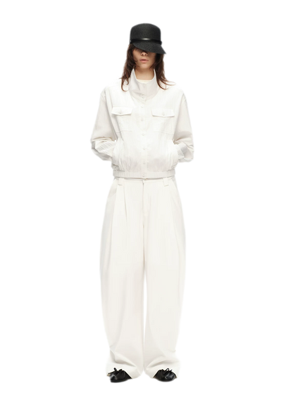 Double Pleat Wide-Leg Suit Pants