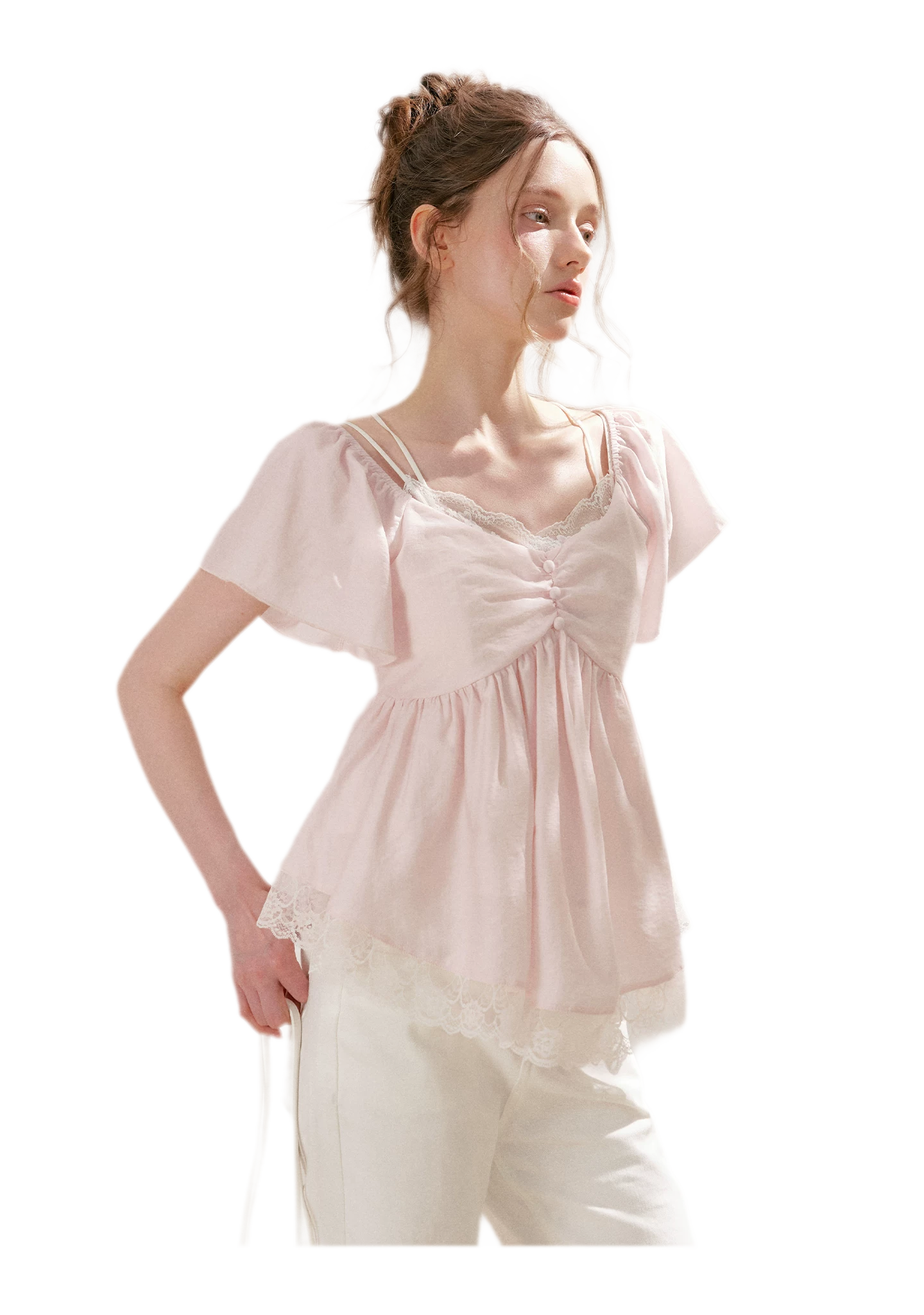 Tencel Lace V-Neck T-Shirt