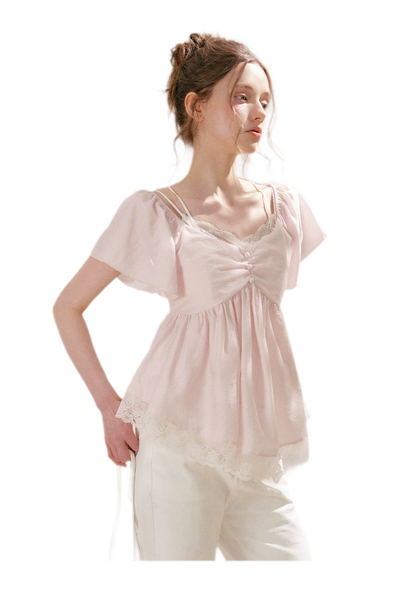 Tencel Lace V-Neck T-Shirt