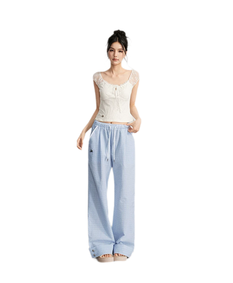 Plaid Wide-Leg Trousers