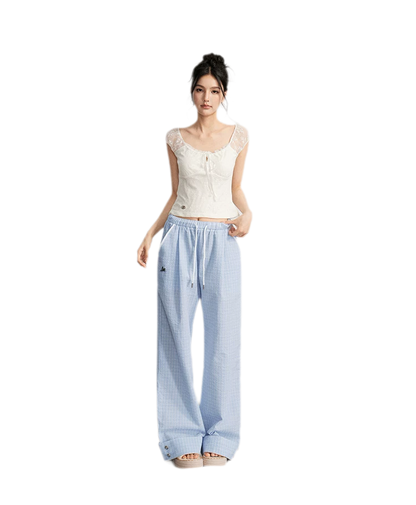 Plaid Wide-Leg Trousers