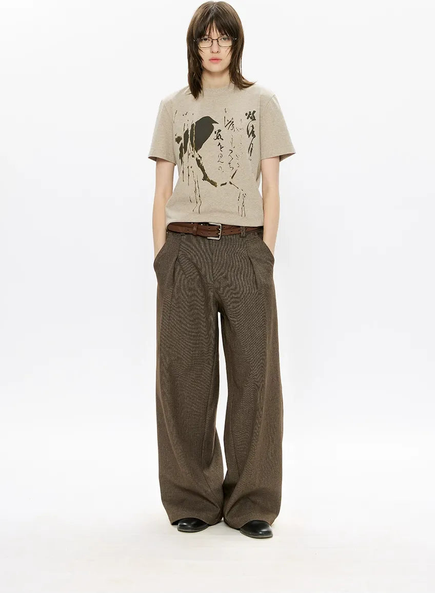 500G Houndstooth Pleated Wide-Leg Pants