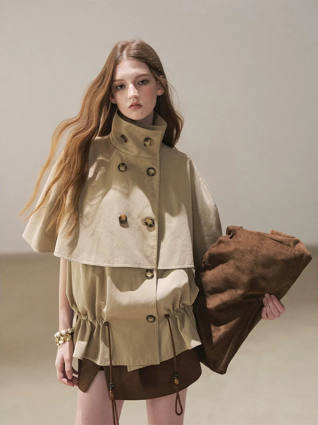 Drawstring Cape Trench Coat