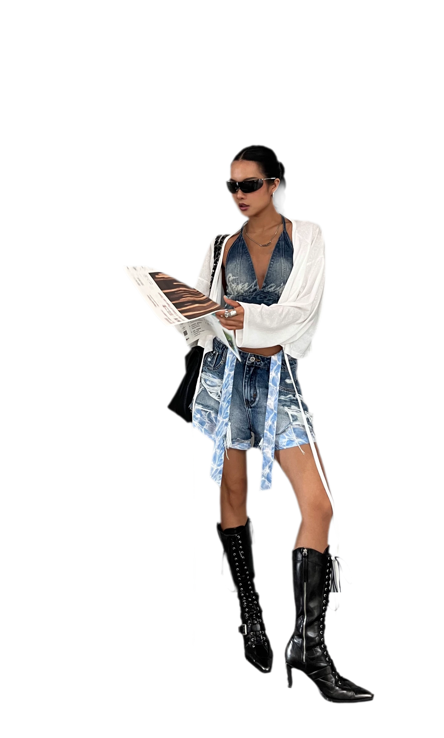 Wave Trim Denim Shorts