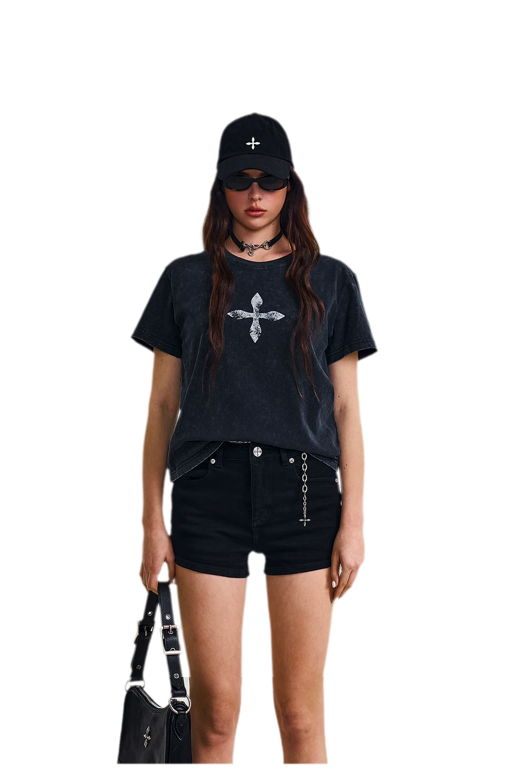 Vintage Washed Cross Embroidered Tee