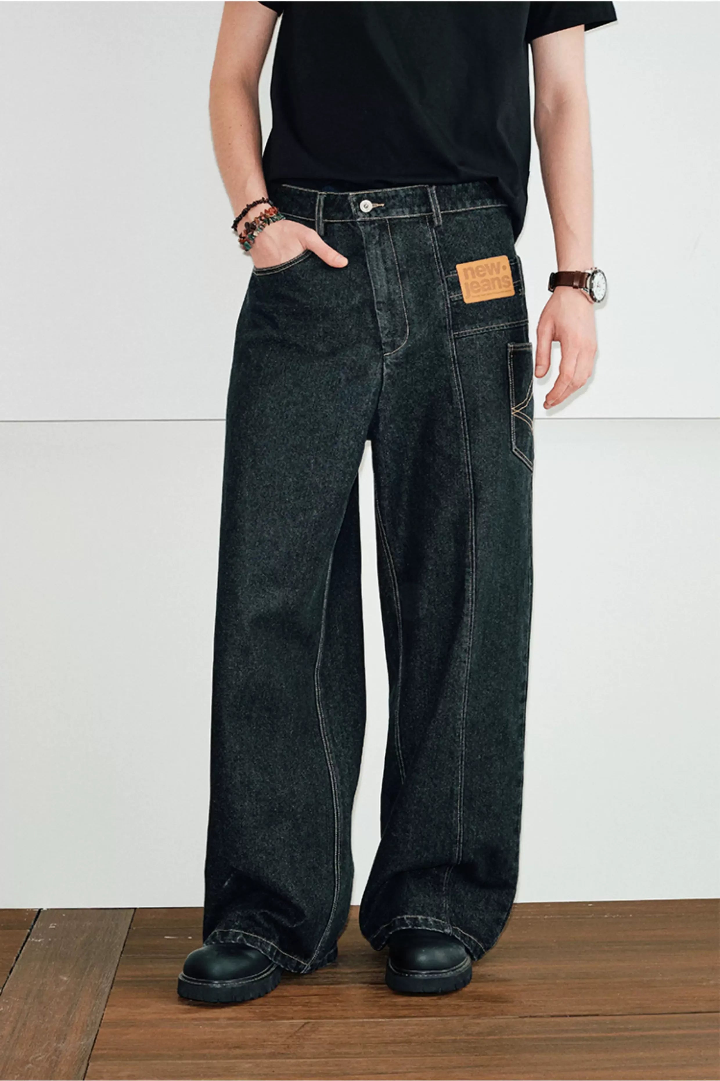 Deconstructed Straight-Leg Raw Denim Jeans