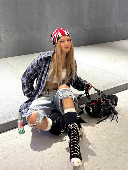 Studded Canvas Knee-High Boots