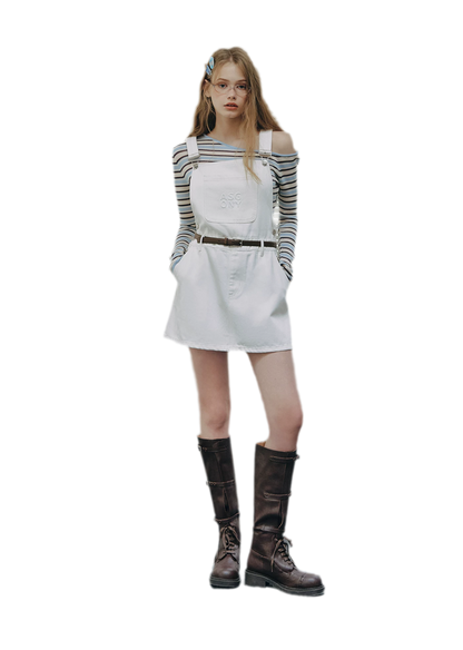 Cotton Denim Pinafore Mini Dress