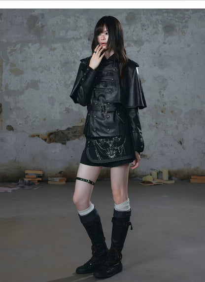 Distressed Cape Buckle Jacket