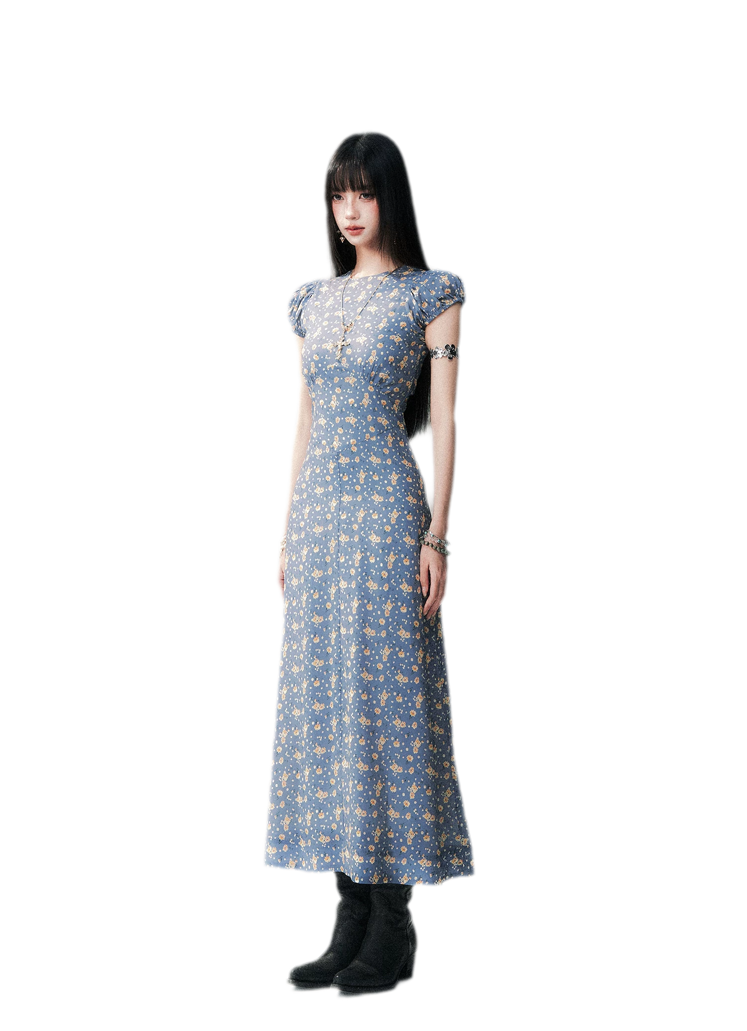 Blue Floral Tencel Dress