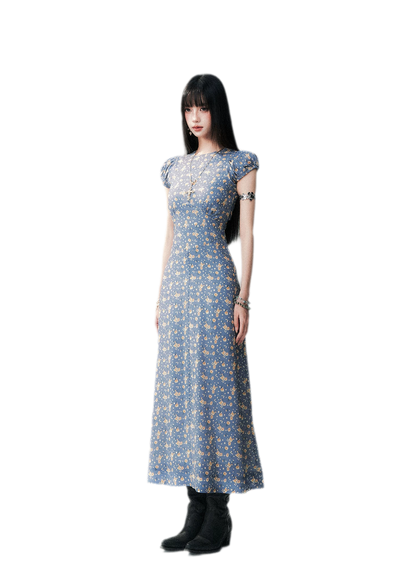 Blue Floral Tencel Dress